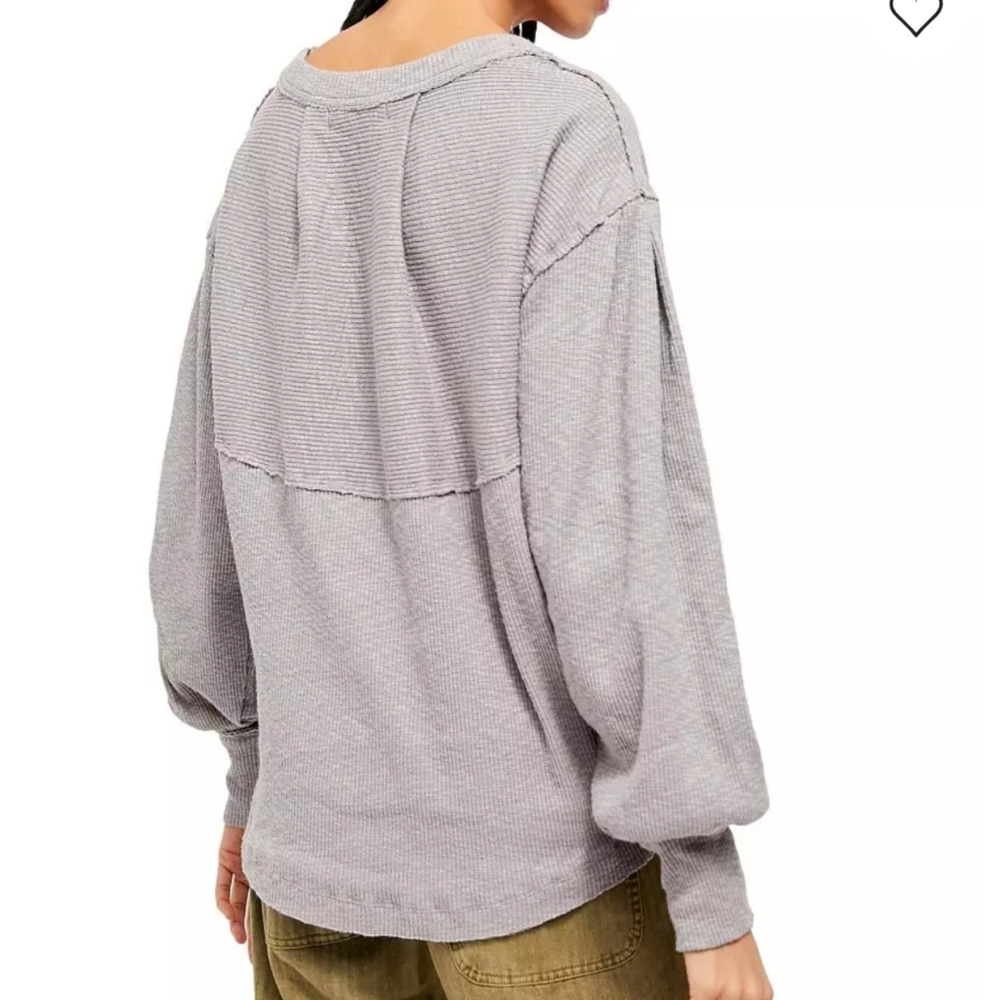 Free People OG Long Sleeve Thermal Top Gray Women's Medium Oversized Relaxed - Picture 2 of 11